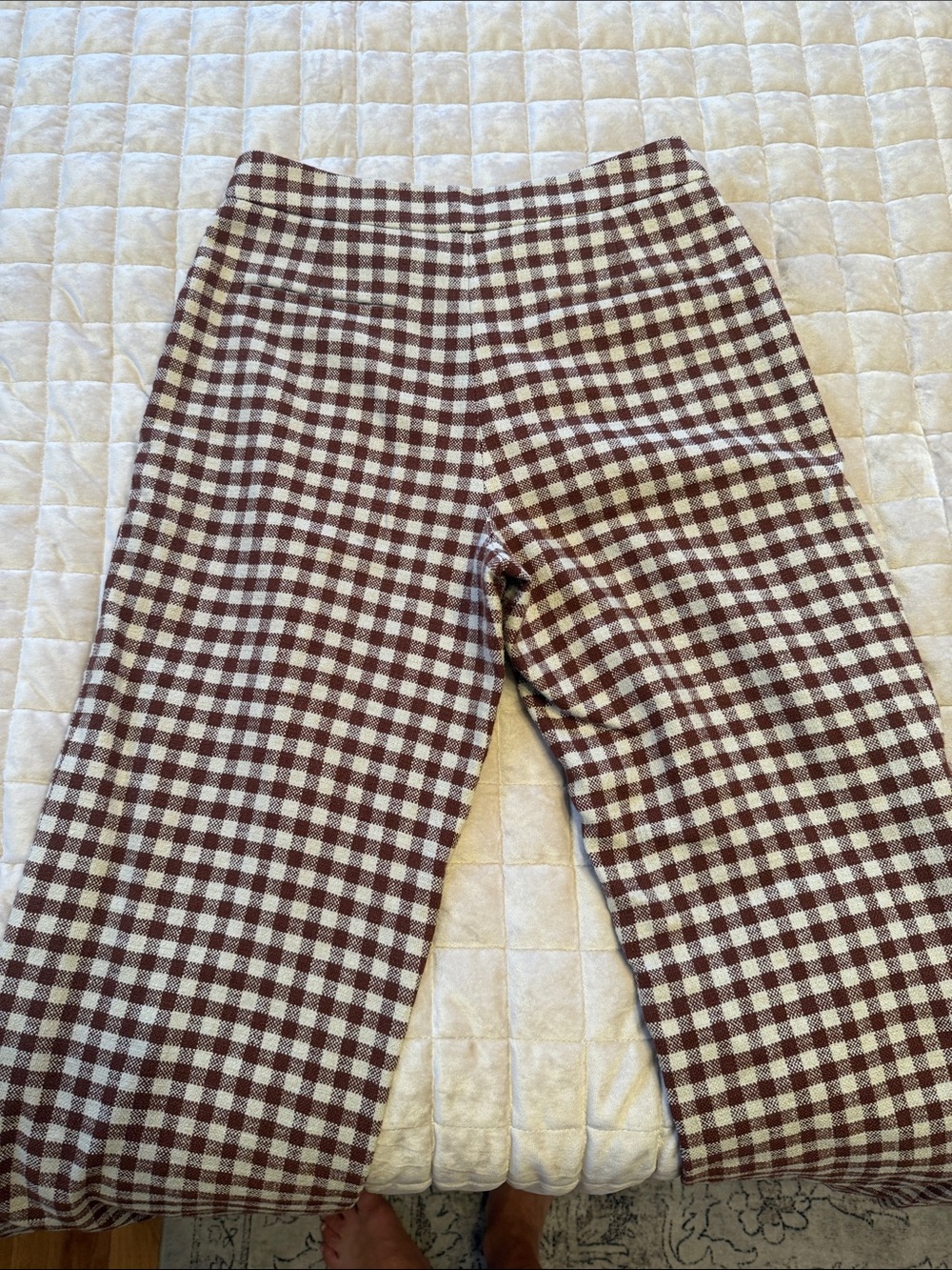 Sezane Martin Crop Trousers Brown/ Ecru Gingham - Size 6 - Picture 5 of 8